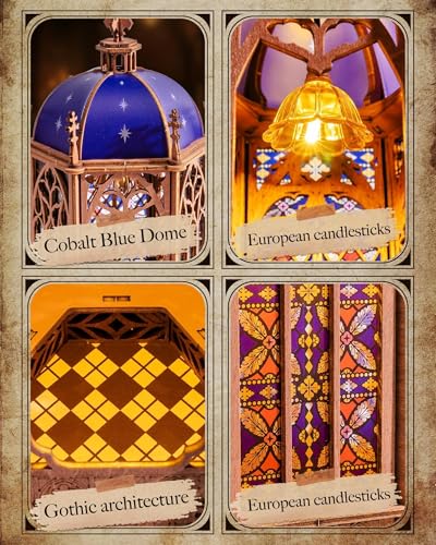 Rolife 3D Wooden Puzzle - Starry Sky Dome Cathedral Architecture Model with LED Lights, DIY Craft Building Kit for Adults, Unique Home Decor & Birthday for Hobbyists - style: Starry Sky Dome Cathedral