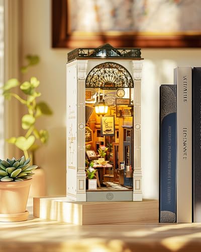 Rolife 3.5 hrs Beginner Friendly Book Nook - 3D Wooden Puzzle with LED Lights and Dust Cover - DIY Miniature House Kit Bookshelf Insert Decor - Arcade Dating (TGB10)
