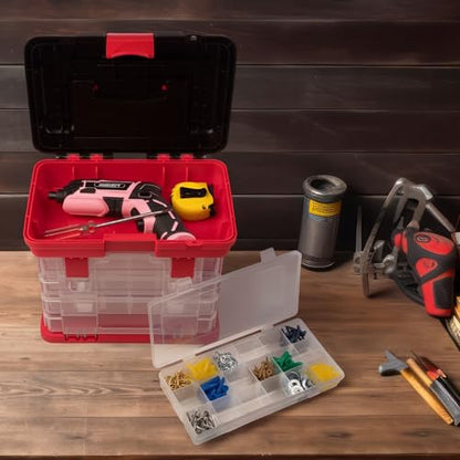 Stalwart Portable Tool Box Small Parts Organizer with Drawers, Red