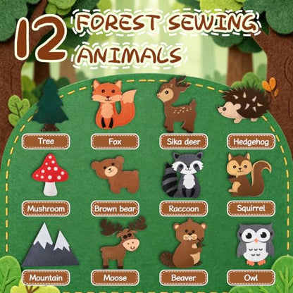 GOASION Sewing Kit for Kids, 12 Pcs Woodland Animals Craft Set, Ages 5+ - color: Forest - Dwelling Animals - 12 Pack