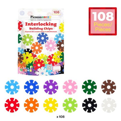 PicassoTiles Building Chips Interlocking Disc Construction Blocks in 12 Colors STEM Learning Early Education Toy Engineering Playset Child Brain Development for Toddlers Girls Boys Kids Age 3+ PTF108 - color: Multi-color