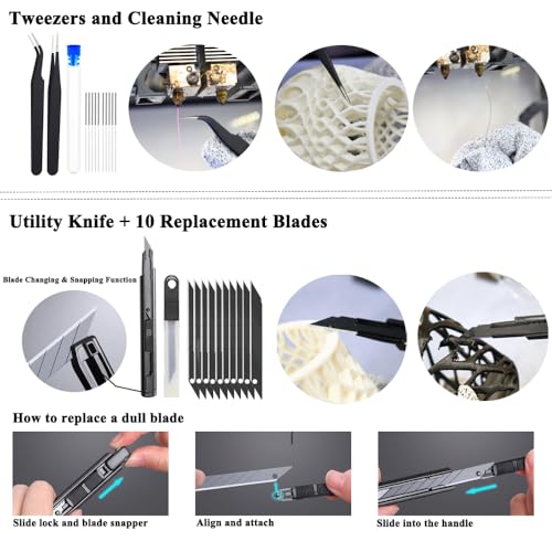 62PCS 3D Printer Tool Kit with Hand Drill, Deburring Tool and Needle Files - color: Black bag 62pcs