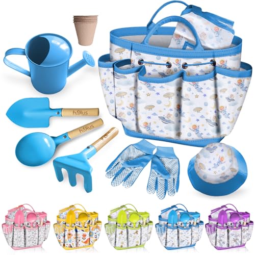 Kids Gardening Tool Set 13PCS Outdoor Toys Tote Bag Watering Can Apron Blue - color: Blue