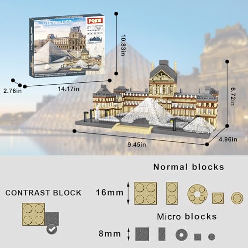 PQKIE Architecture Louvre Collection Micro Mini Building Set,3377Pcs Famous Landmarks Model Building Toy,STEM Creative Office or Home Decor Bricks Kits,Christmas Birthday Gift for Adults Teens Kids 6+
