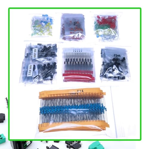 1500 Pieces of 7-Value Electronic Component Kit, Transistor Ceramic Capacitors, Electrolytic Capacitors, Resistors, and Diodes Electronic Component Kit