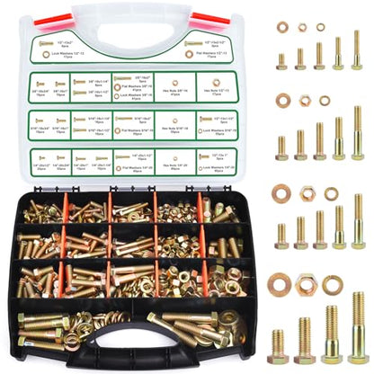 FOLIV 772PCS Grade 8 Bolt Assortment Kit, Heavy Duty Bolts and Nuts Kit, 1/4-20 5/16-18 3/8-16 1/2-13 SAE Sizes Included (Upgraded Package) - size: 772PCS 1/4-20 5/16-18 3/8-16 1/2-13
