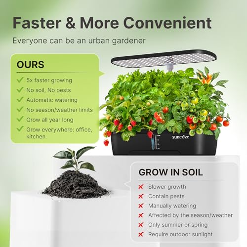 SUNCOZE Hydroponics Growing System, 12 Pods, 12.4 in Adjustable Height - color: Black
