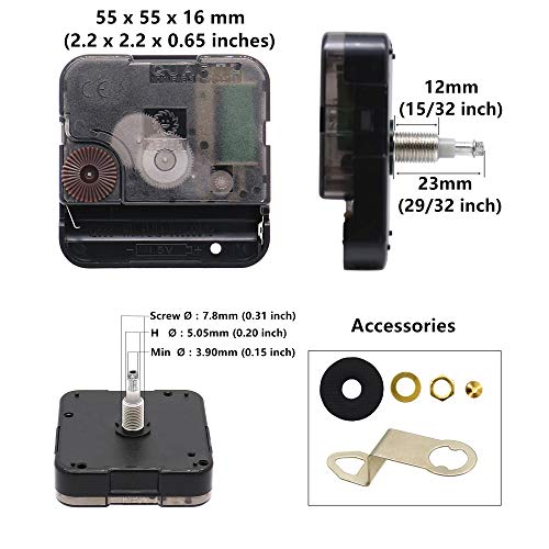 Youngtown High Torque Long Shaft Clock Movement Kit with 12 in White Hands - color: White, size: 29/32 inch Total shaft length