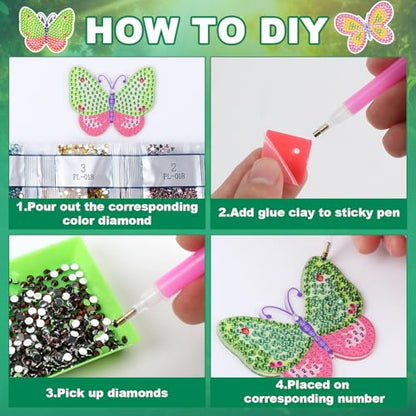 Labeol Diamond Art Kits for Kids with 5D Diamond Creat Your Own GEM Keychains Arts and Crafts for Kids Ages 8-12 Christmas Stocking Birthday Gifts for Kids 6+ - style: butterfly