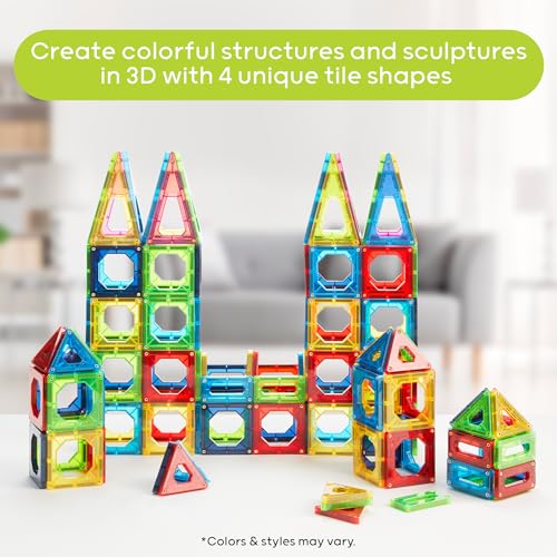 Discovery 100-Piece 3D Magnetic Tiles Set, Educational STEM Kids Toys, Ages 4+, Construction Building Block Creativity Kit, Engineering Development