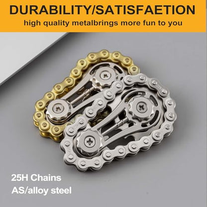 2 Pieces Bicycle Chain Gear Decompression Toy, Children and Adult Finger Spinning top, Cool Office, Travel, Meeting Desktop Small Toy, Durable Mechanical Belt with Smooth Bearings EDC