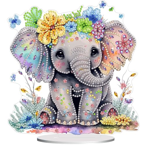 Diamond Painting Kits for Adults Beginners, 5D Full Drill Elephant Crystal Art Desktop Ornament, DIY Single Sided Home Office Desk Decor, Creative Craft Gift Set with Tools - color: Elephant