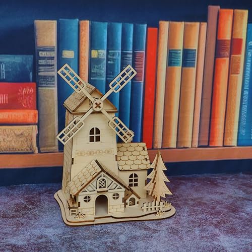 3D Wooden Puzzle Windmill Mill Design Model Kit, DIY Creative Assembly Building Set for Adults, Christmas