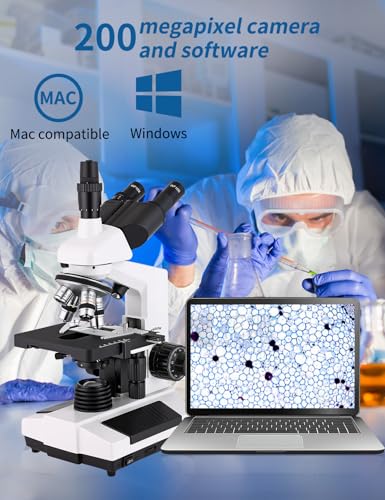 Microscopes for Adults WF10x and WF25x eyepieces Compound Microscope with Microscope Slides, Microscopes Kit for Kids Students Home School (Monocular Microscope with Big Bundle) - color: White