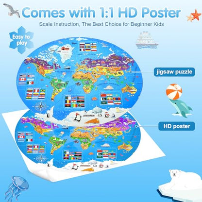 DIGOBAY 70 Pieces Glow in The Dark World Map Floor Puzzles for Kids 4-6 - style: glow-in-the-dark world map