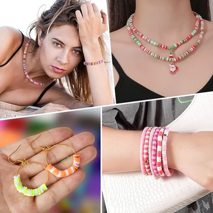 JMUQ 28 Strands Clay Beads Bracelet Making Kit, 28 Colors Friendship Preppy Flat Polymer Clay Heishi Beads for Bracelets Jewelry Making Kit, DIY Arts and Crafts Gifts - color: 28 Colors-4000PCS