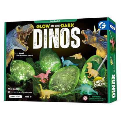 Dino Dig Kit, 12 Glow in The Dark Dinosaur Toys for Kids 6+ - color: Colorful Glowing Dinosaur