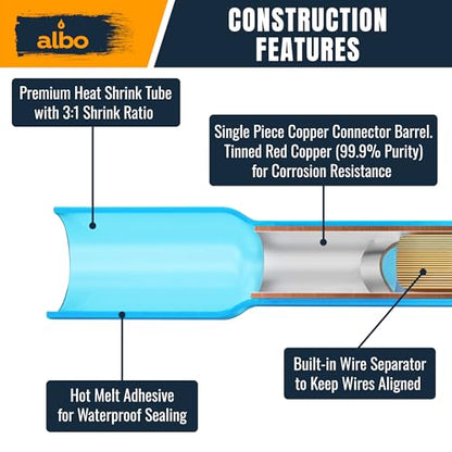 ALBO Heat Shrink Crimp Connectors (Butt 500Pcs Blue 16-14 AWG) - color: Butt 500Pcs Blue 16-14 AWG