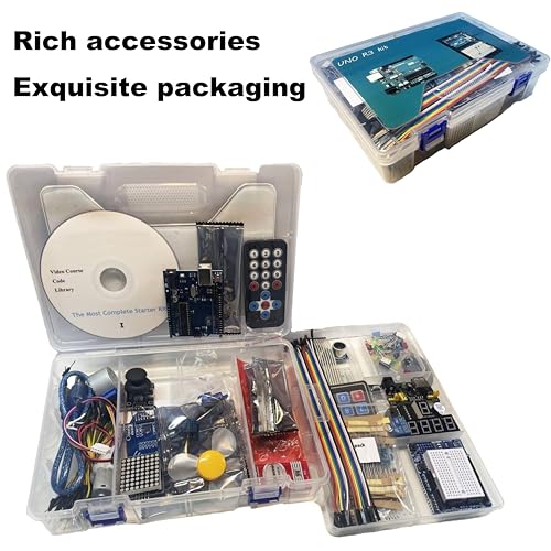 Uno R3 Starter Kit Compatible with Arduino IDE - 200+ Components Electronics Kit with 720P Video Course, Sensors, LEDs, Breadboard, Online Support for Beginners STEM