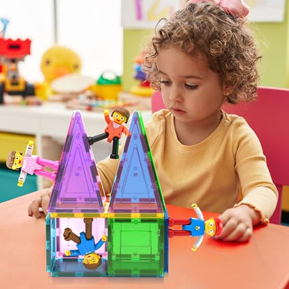 PicassoTiles 4pcs Magnetic Family Action Figures Toddler Magnet Toy Expansion Pack Educational Add-on STEM Learning Kit Toys Pretend Playset for Construction Building Block Tile for Kids Age 3+ PTA01 - color: Red