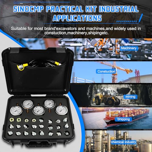 Hydraulic Pressure Gauge Test Kit with 5 Gauges 1/10/25/40/60MPa, 24 Straight Connectors, 4 Test Hoses for Construction Machinery Excavator Hydraulic Tester Set - size: Black 5 Gauges 24 Connectors