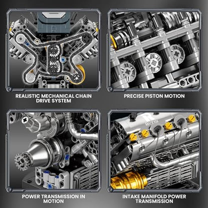 Reobrix V6 Mechanical Engine Model Building Kit for Adults, 1268 Pieces