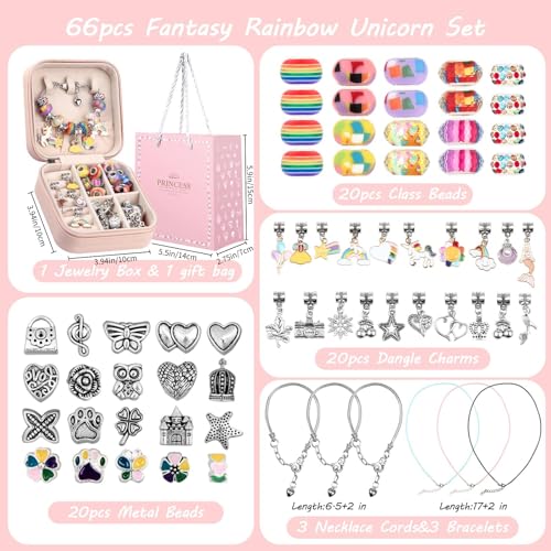 UFU Charm Bracelet Making Kit, Jewelry Making Kit Craft Gift for Girls 5 6 7 8-12, A Sweet Birthday Gift to Inspire Imagination & Creativity, with Portable Jewelry Box - color: A-Rainbow