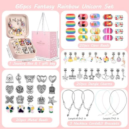 UFU Charm Bracelet Making Kit, Jewelry Making Kit Craft Gift for Girls 5 6 7 8-12, A Sweet Birthday Gift to Inspire Imagination & Creativity, with Portable Jewelry Box - color: A-Rainbow