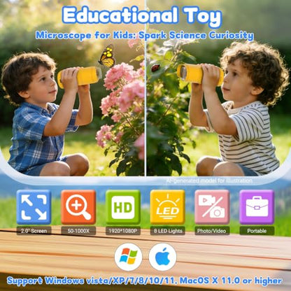 1000X Handheld Digital Microscope for Kids, STEM Educational Toy - color: Orange