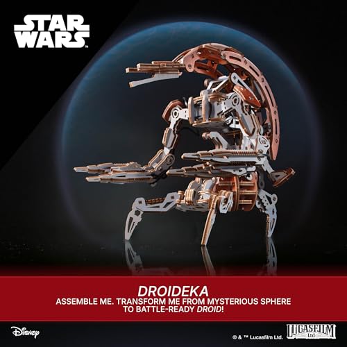UGEARS Star Wars Droideka 3D Wooden Puzzles for Adults - Transforming Destroyer Droid Rolls into a Sphere and Unfolds to Battle Stance - Mechanical Model Kits for Adults to Build, Collectible Gift