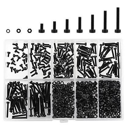 HELIFOUNER 560 Pieces M2 x 4mm /6mm /8mm /10mm /12mm /16mm /20mm, Hex Socket Head Cap Screws Bolts Washers Nuts Kit, 12.9 Grade Alloy Steel, Full Threaded, Black - size: M2, style: Socket Head