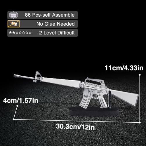Piececool 3D Puzzles for Adults, Metal M16A1 Assault Rifle Gun Model Building Kits, DIY Assembling Arts and Crafts Best Dad Christmas Birthday Gifts & Desk Decor. - color: Silver