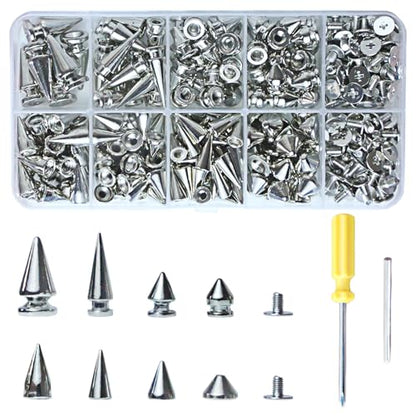 XKCWXY 354 Pcs Goth Punk Spikes and Studs Kit for Clothing and Accessories