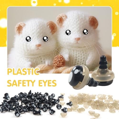 TOAOB 320pcs Plastic Safety Eyes with Washers Black Craft Eyes 8mm Stuffed Animals Eyes Oval Craft Doll Eyes for DIY Amigurumis Crochet Animals Bears Making - size: 8mm