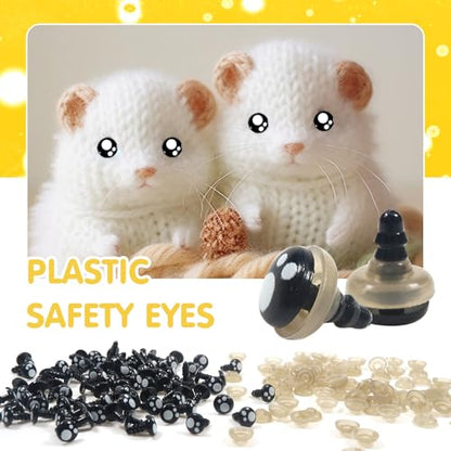 TOAOB 320pcs Plastic Safety Eyes with Washers Black Craft Eyes 8mm Stuffed Animals Eyes Oval Craft Doll Eyes for DIY Amigurumis Crochet Animals Bears Making - size: 8mm