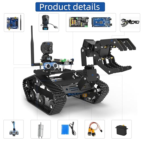 Smart Robot Car Kit with Robotic Arm HD Camera for Mega 2560, Utility Intelligent Tank Chassis Robotics Vehicle, Smart Learning & Educational Robot Toys by iOS Android PC Controlled