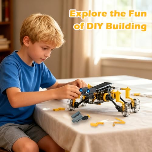 25-in-1 Solar Science Robot Kit, STEM Building Toy for Kids Ages 8+ - color: Yellow & Grey