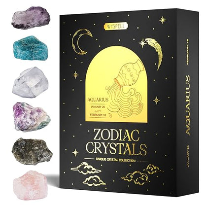 Wyspell Aquarius Crystal Set - 6 Raw Aquarius Healing Stones - Zodiac Gifts - color: Aquarius