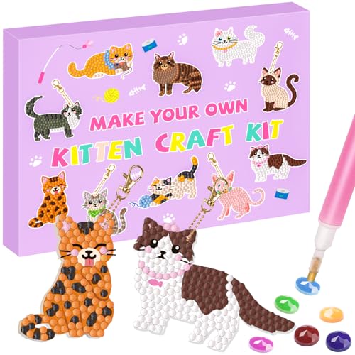 Labeol Diamond Art Kits for Kids with 5D Diamond Creat Your Own GEM Keychains Arts and Crafts for Kids Ages 8-12 Christmas Stocking Birthday Gifts for Kids 6+ - style: Cat