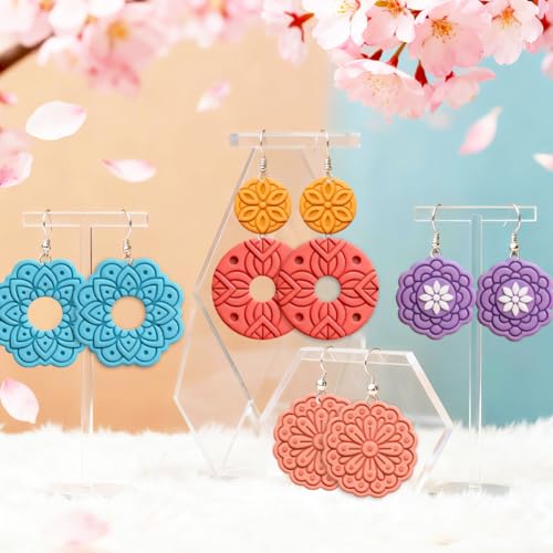 12pcs Polymer Clay Cutter Jewelry Making Kit Circular Intricate Blossom Design Clay Cutters with Geometric Shapes PLA Plastic Craft Tools for DIY Earrings - color: Mandala Flower