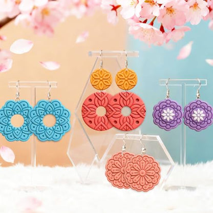 12pcs Polymer Clay Cutter Jewelry Making Kit Circular Intricate Blossom Design Clay Cutters with Geometric Shapes PLA Plastic Craft Tools for DIY Earrings - color: Mandala Flower
