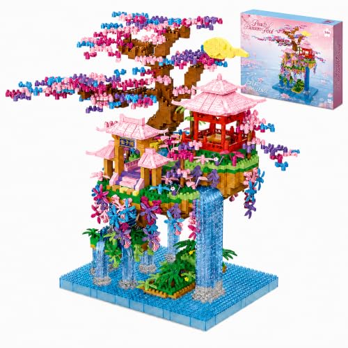 Cherry Blossom Tree House Micro Mini Building Block Set 2856 Pcs - color: Pink