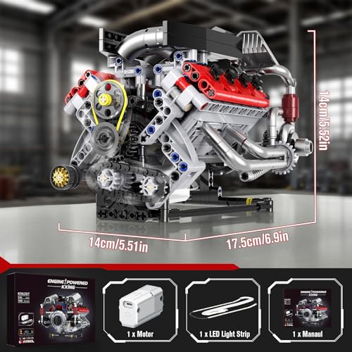 HIGH GODO Ideas V8 Engine Building Kit that Works, Build Your Own MOC Mini V8 Engine Model Toy for Display, STEM Toys Gifts for Teens Adults 14+ (700 PCS) - style: V8 Engine-C