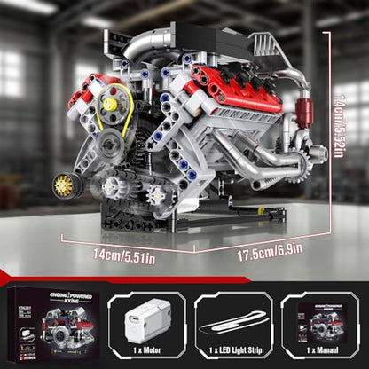 HIGH GODO Ideas V8 Engine Building Kit that Works, Build Your Own MOC Mini V8 Engine Model Toy for Display, STEM Toys Gifts for Teens Adults 14+ (700 PCS) - style: V8 Engine-C