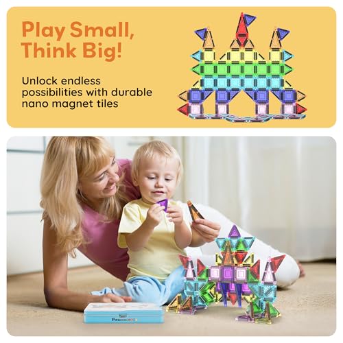 PicassoTiles Nano Magnetic Tiles Travel Set with Storage Tin, Kids Ages 3+ - color: 50pcs Mini With Case