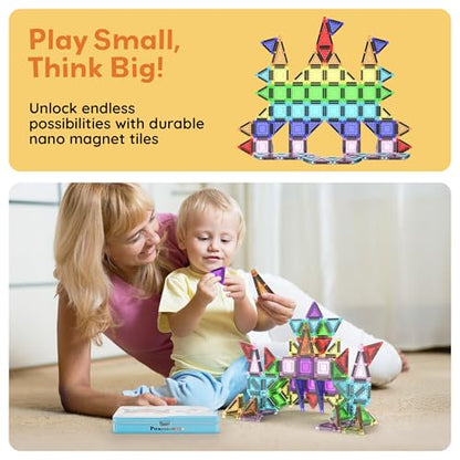 PicassoTiles Nano Magnetic Tiles Travel Set with Storage Tin, Kids Ages 3+ - color: 50pcs Mini With Case
