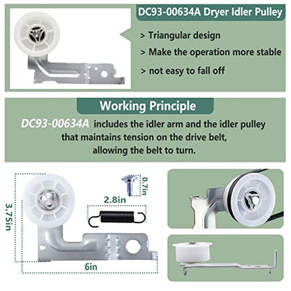 Upgraded Dryer Repair Kit Compatible with Samsung Dryer Roller Replacement Kit, for DC97-16782A Dryer Roller, DC93-00634A Idler Pulley, 6602-001655 Belt (6 Roller White Spacer) - color: Blue 6 Roller Spacer