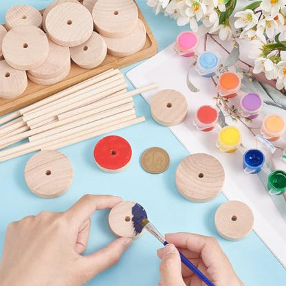 OLYCRAFT 1.8/1.4 Inch Unfinshed Wood Craft Wheels with Stick Flat Round - size: 1.8 inch & 1.4 inch