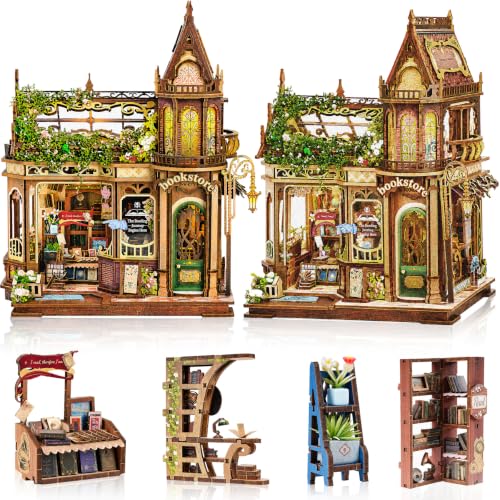 CRIOLPO Book Nook Kits Miniature House Kit for Adults with LED Lights - color: Huaying Bookstore