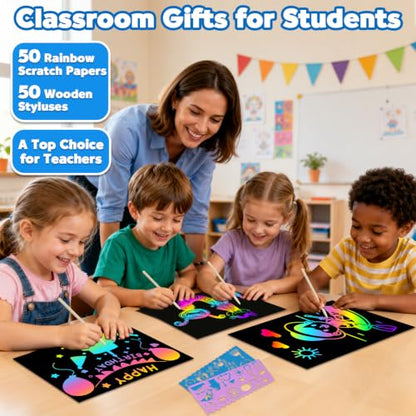 ZMLM 100PCS Rainbow Scratch Paper Art Gifts, Arts and Crafts for Kids Toys (Pack of 2) - color: Blue, size: 7.2 x 5 inch (Pack of 2)